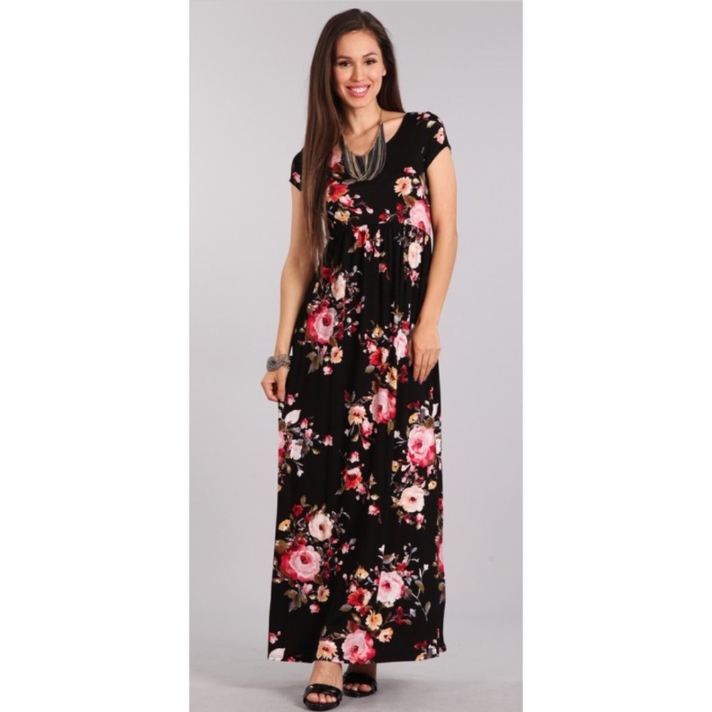 Chris & Carol black pink floral maxi dress